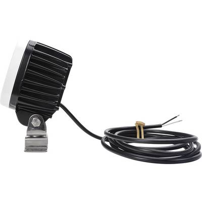 A black LED light with cable and mounting bracket, shown from the side.