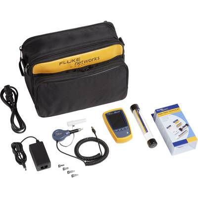 Network analysis tool kit with case, cables, measuring device and manual by Fluke Networks. Ideal for network diagnostics.