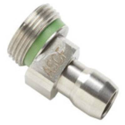 A metal adapter with thread and green sealing ring. Marked with 'ASCO' on the side. Used for connecting pipelines.