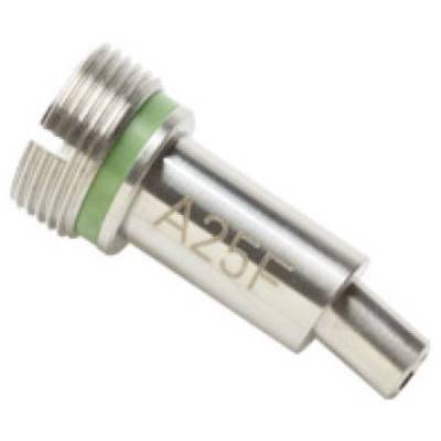 A metal component with a green seal and an engraved code 'A25F'.