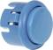 A round, blue push button with mounting elements, suitable for installation on electronic devices or control panels.
