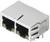 Double RJ45 Ethernet socket in metal housing, showing front view with two connection openings and integrated LED indicator.