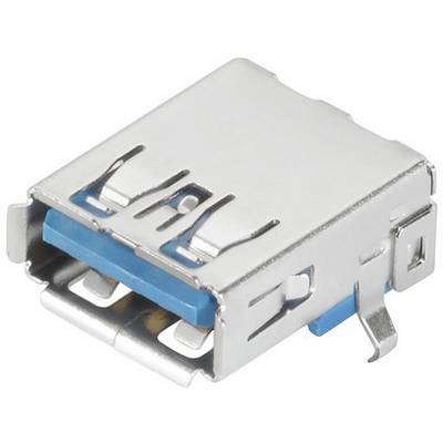 USB port in close-up, rectangular and metallic, with a blue interior, commonly used in computers and electronic devices.