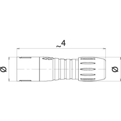 Technical drawing of a cylindrical component with a fluted centre. Top dimensions: '4 (102)', sides marked with circles.