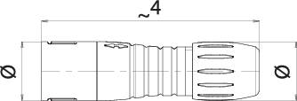 Technical drawing of a cylindrical component with dimensional specifications; length 44 mm. Shows details of the profile and threaded area.