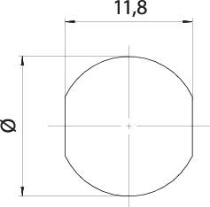Technical drawing of a circle with a diameter of 1.8 cm, symmetrically presented with horizontal and vertical lines.