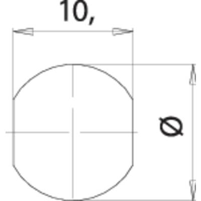 Technical drawing of a circle divided into two halves, with a measurable diameter of 10 units, depicted using technical lines.