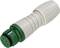 A white-green plug with multiple pins, possibly used for electronic connections.
