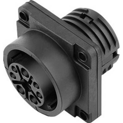Black socket connector with circular connection and robust housing, suitable for industrial or technical applications.