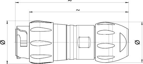 Technical drawing of a cylindrical component with multiple grooves and dimensions, shown in a side view.