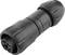 Black, cylindrical plug with ribbed covers at both ends. Suitable for robust electrical connections.