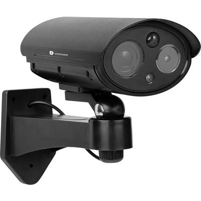 A surveillance camera mounted on a wall bracket, fitted with two large lenses and facing forward.
