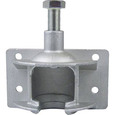 Metal mounting bracket with four holes for wall mounting and threaded bolt on top, suitable for industrial applications.