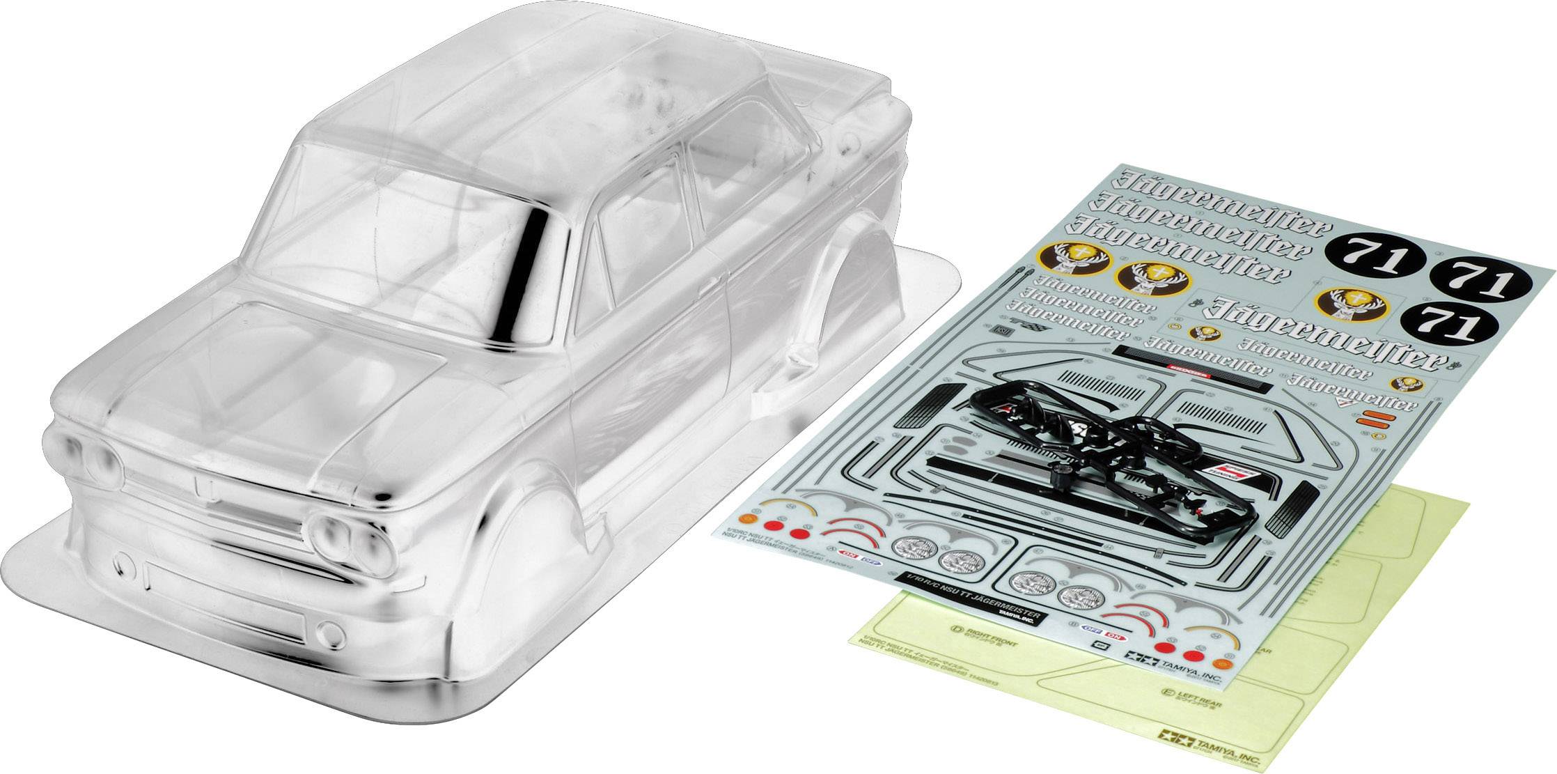 Image of Tamiya 51594 1:10 Car body NSU Prinz TT Jaegermeister Unpainted, uncut