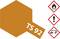 An orange hexagon with the inscription 'TS 92'. Next to it, three hazard symbols: flame, exclamation mark, corrosive liquid.