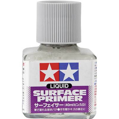 'Bottle with grey cap, labelled "LIQUID SURFACE PRIMER", 40 ml. Product for surface preparation.'