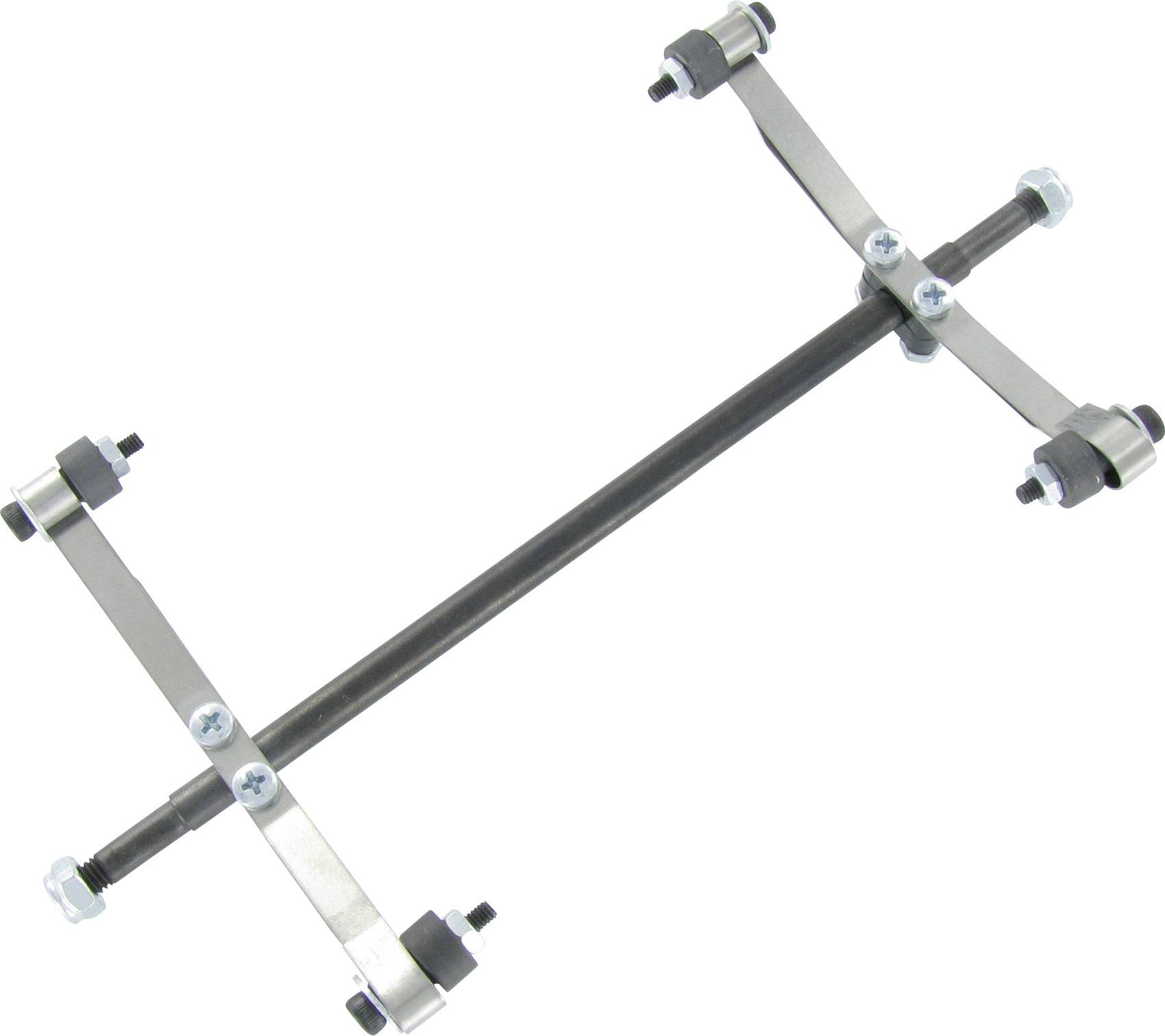Metallic track rod assembly with mounting points at the ends, used for stabilising and controlling vehicle steering.