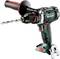 Cordless drill with ergonomic handle, green and black, with silver drill attachment.