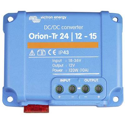 Blue Victron Energy Orion-Tr 24 | 12 - 15 DC/DC Converter. Shows input of 18-36V and output of 12V at 120W (10A).