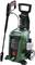 Pressure washer with a long handle, green casing and wheels. Brand logo 'Bosch'. Suitable for outdoor cleaning.