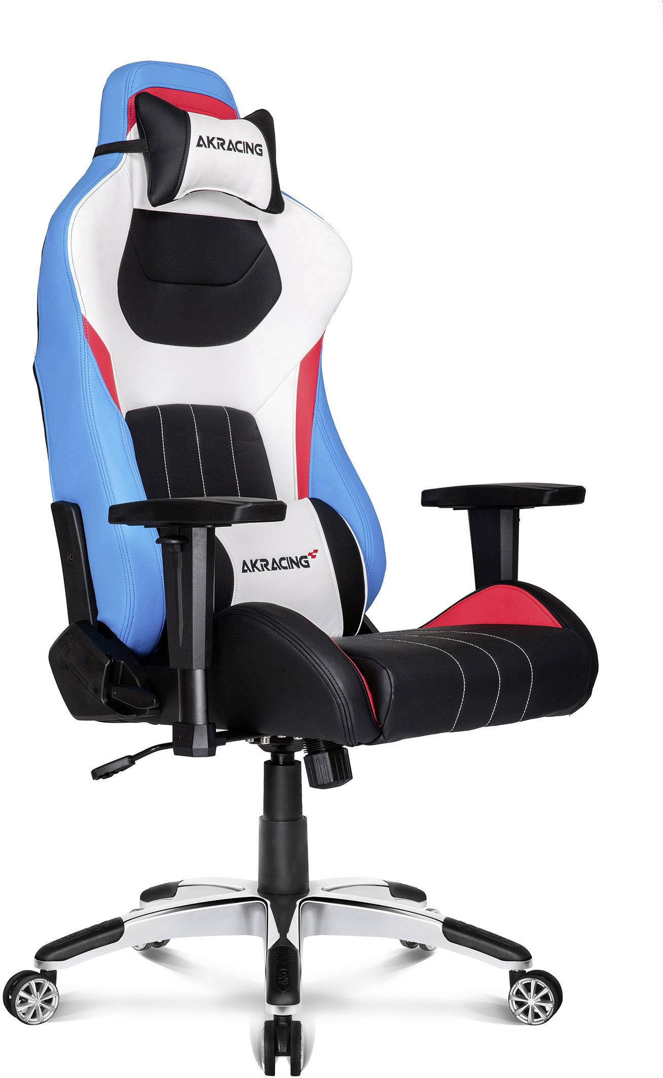 blue black and white gaming chair