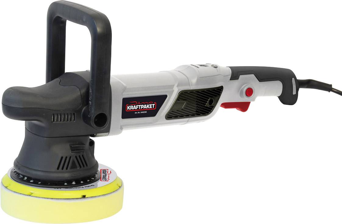 An electric polishing machine with a black handle and yellow polishing pad. Suitable for car repair work and surface polishing.