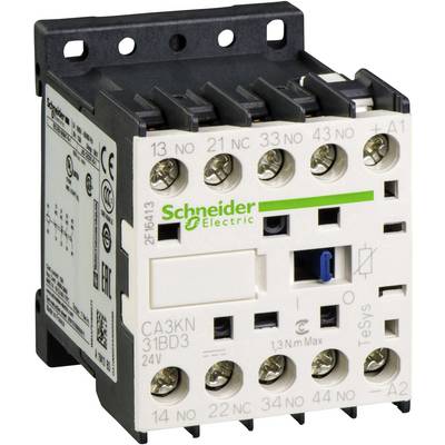 An electrical contactor from Schneider Electric with multiple connections and labelled terminals, used for control applications.