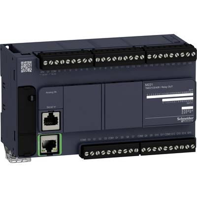 A black electrical control device with multiple ports and a network symbol. Manufacturer logo located bottom right.