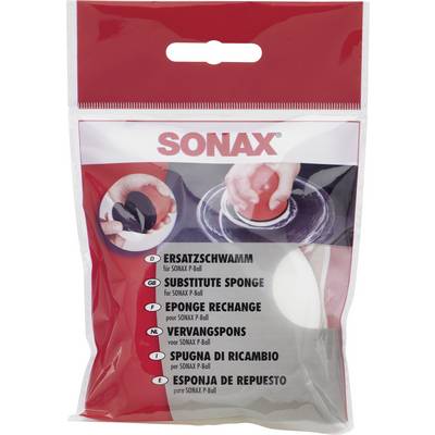 A packaging containing a replacement sponge for the SONAX P-Ball. Labelling in multiple languages. Car care product.