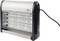 An electric insect killer with a metal grid and plastic frame, connected to an electrical cable, for pest control.