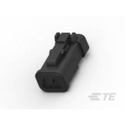 Black electrical connector with a rectangular shape and two socket slots, shown on a white background. Manufacturer logo 'TE' bottom right.