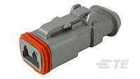 A grey and orange electrical connector with two terminals, used for vehicle or industrial applications.