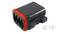 Black rectangular electrical connector with a red sealing ring, positioned against a white background.