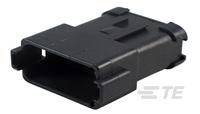 A black, rectangular plastic connector with multiple snap-in clips.
