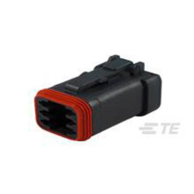 A black technical plug with a red border, possibly for use in electrical or electronic devices.