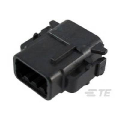 The image depicts a black electrical connector with a rectangular shape and multiple ports.