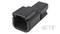 Black plastic plug with a rectangular connector, side locking mechanism, and 'TE' text alongside. Commonly used for electrical connections.