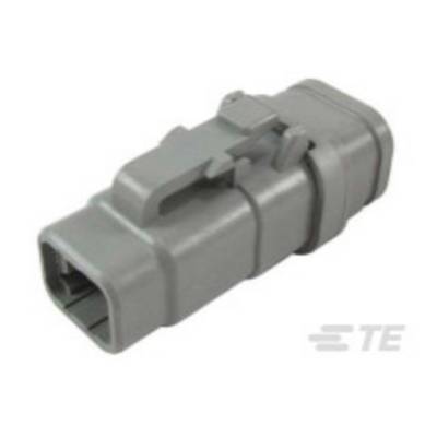 A grey electrical connector with a rectangular shape and locking mechanism, suitable for industrial applications.