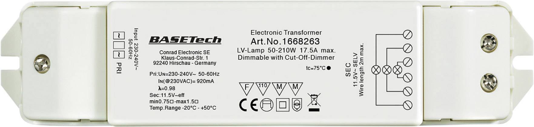 Basetech BT-1668263 Halogen transformer 12 V 50 - 210 W Reverse phase-fired control