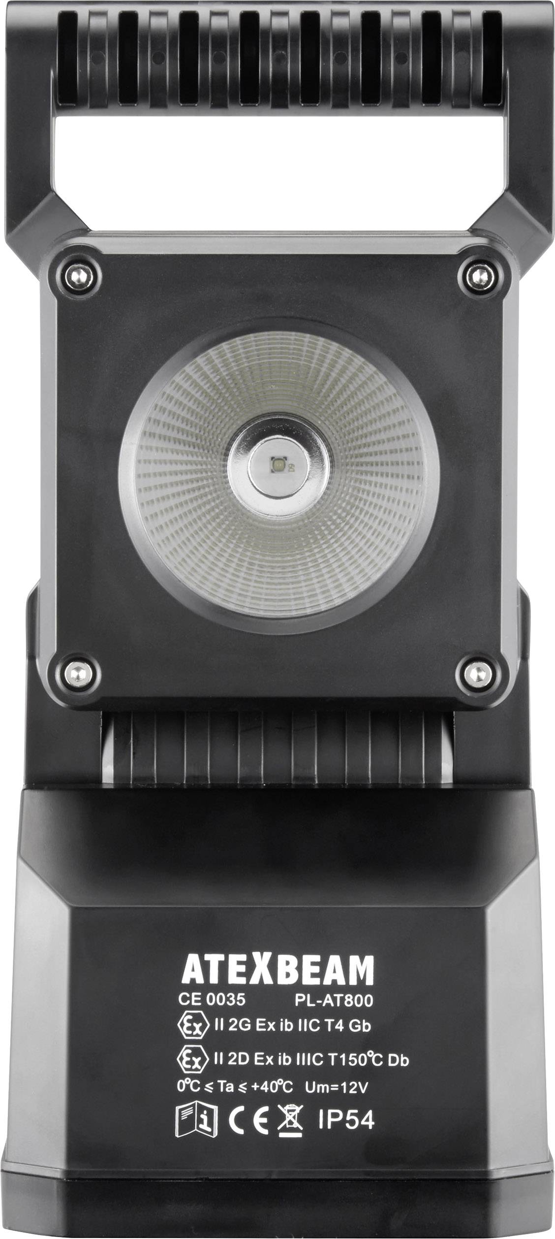 A portable LED lamp with a robust housing, suitable for use in potentially explosive areas in accordance with CE 0035 and IP54.