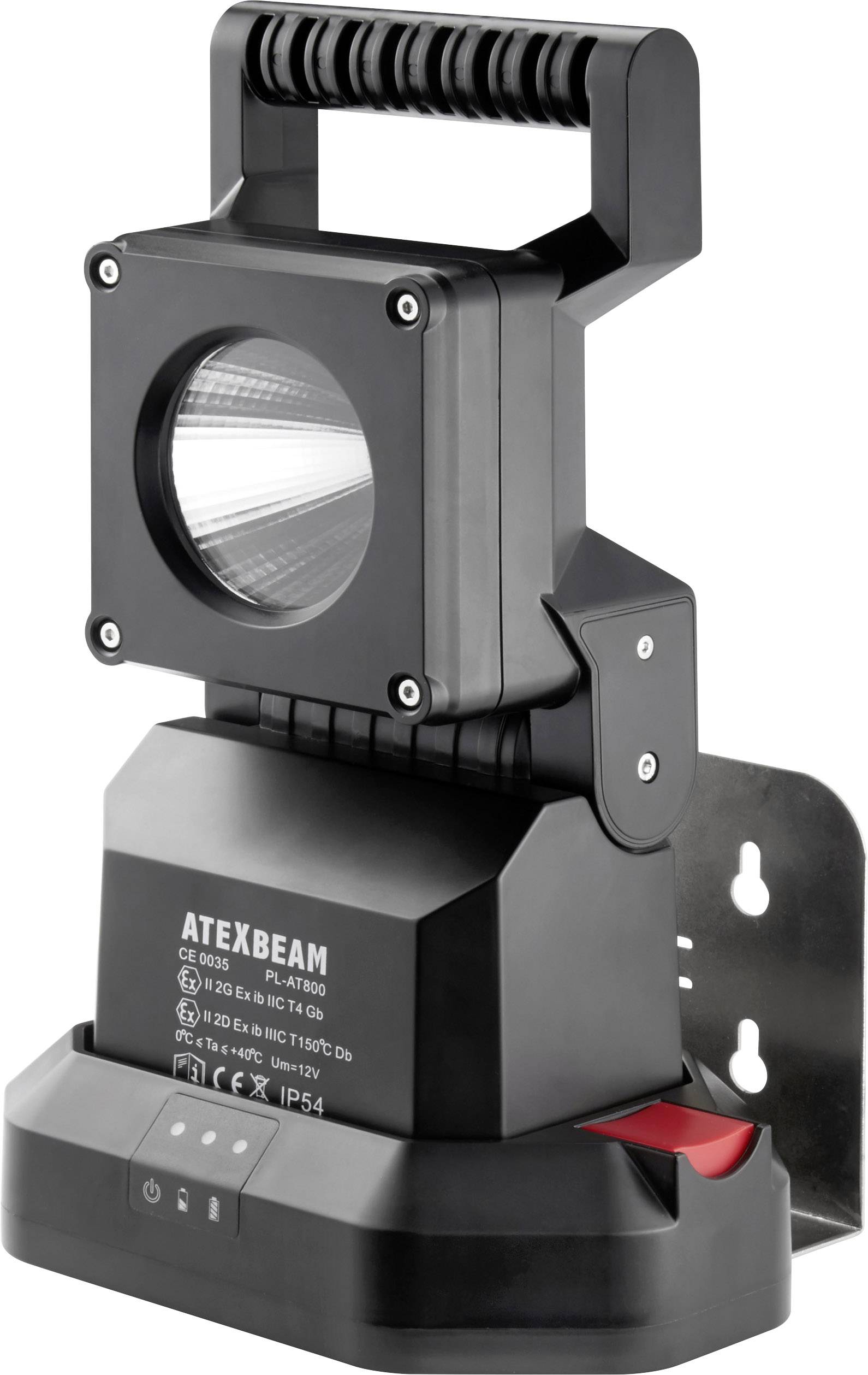 Portable ATEX-certified explosion-protected mobile light with robust handle, suitable for use in hazardous areas.