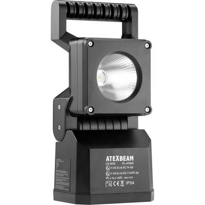 Black portable LED spotlight 'ATEXBEAM', Model PL-AT800, with robust housing and integrated handle. Suitable for hazardous locations.