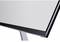 A modern, minimalist computer or television screen design with a sleek metal frame and a slender stand.