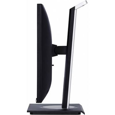Side view of a modern computer monitor with a sleek, black design and silver bezel.