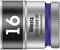 Socket, size 16, brand Wera, model 8790 HMB HF, non-impact, silver with black and blue band.