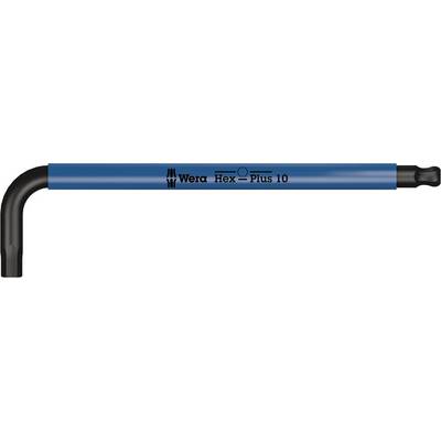 Hexagon key with blue handle, marked 'Wera Hex-Plus 10'. The key has an angled arm for improved grip.