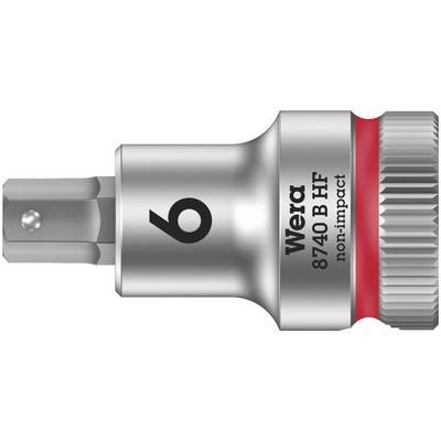 'Wera 8740 B HF' Socket Spanner with red ring, size 6. Made of metal, suitable for non-impact applications.