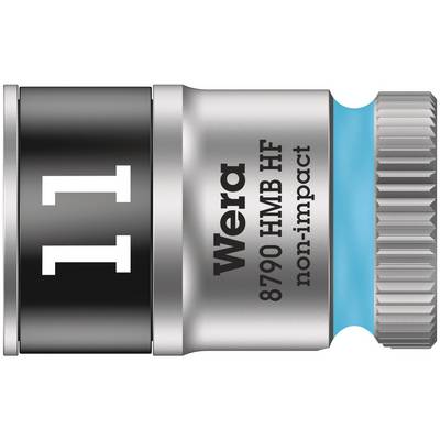 Socket extension with holding function by Wera, size 11, model 8790 HMB HF, non-impact, silver-coloured with blue detail.