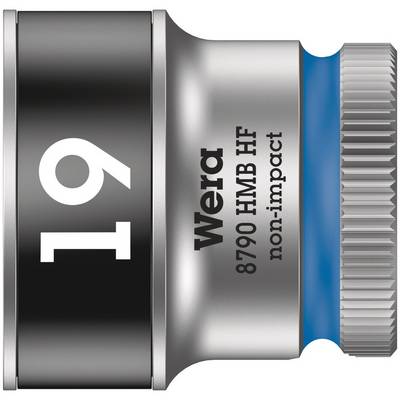 'Nut by Wera, Model 8790 HMB HF, 19 mm, suitable for non-impact applications, with blue inner area and silver ring.'