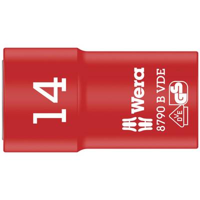Red socket bit adapter with inscription '14', 'Wera', '8790 B VDE'. Suitable for electrical applications, VDE-certified.